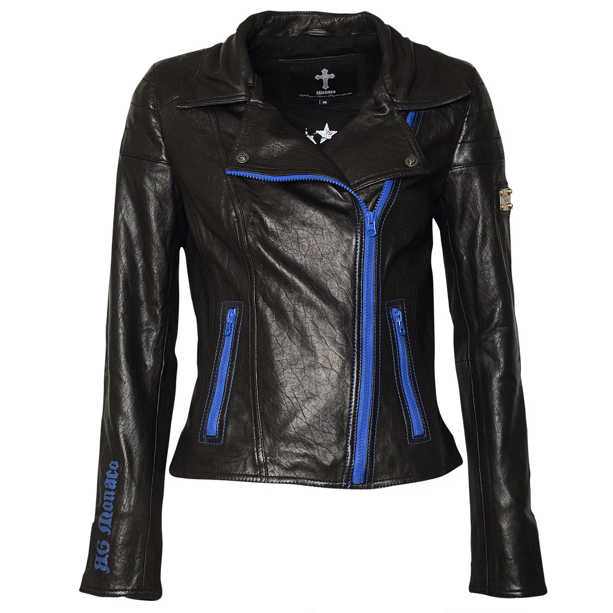 Alla Lederjacke Schwarz Blau - Image 3