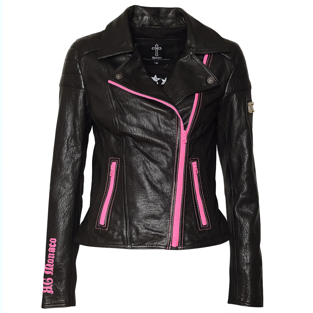 Alla Lederjacke Schwarz Pink - Image 3