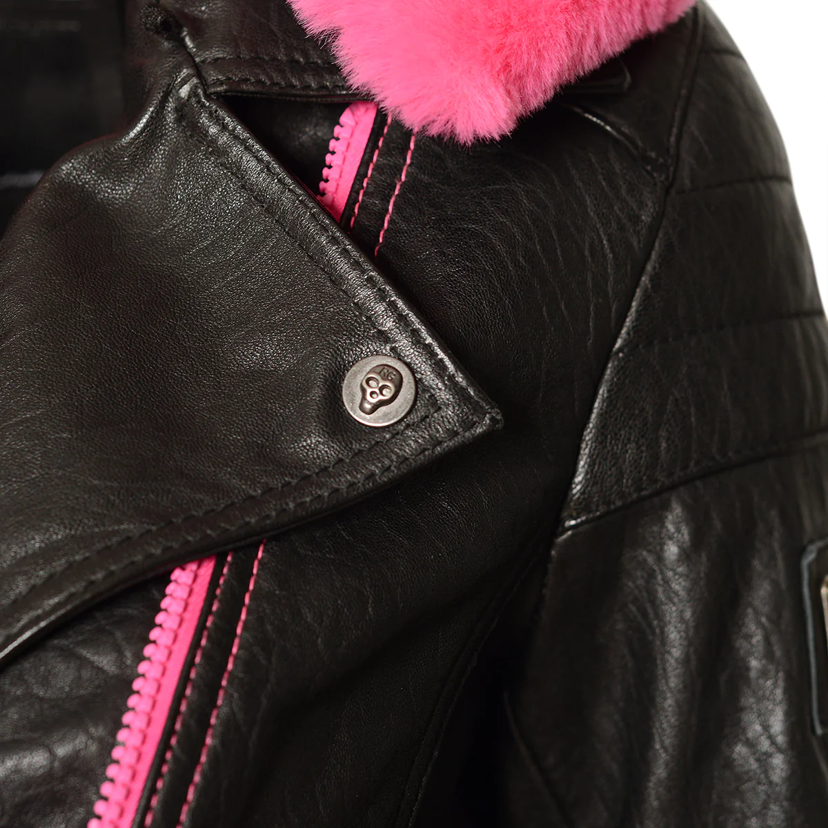 Alla Lederjacke Schwarz Pink - Image 5