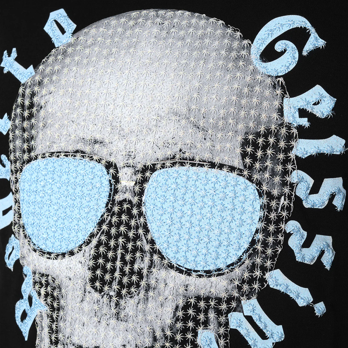 Stitched Skull T-Shirt Schwarz Blau - Image 3