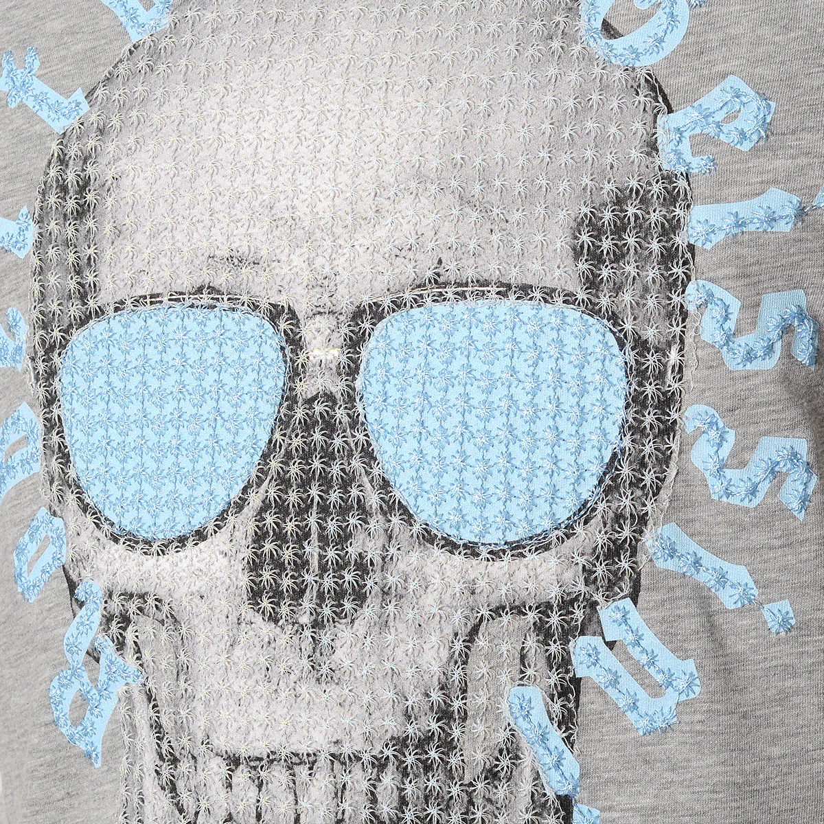 Stitched Skull T-Shirt Grau Blau - Image 3