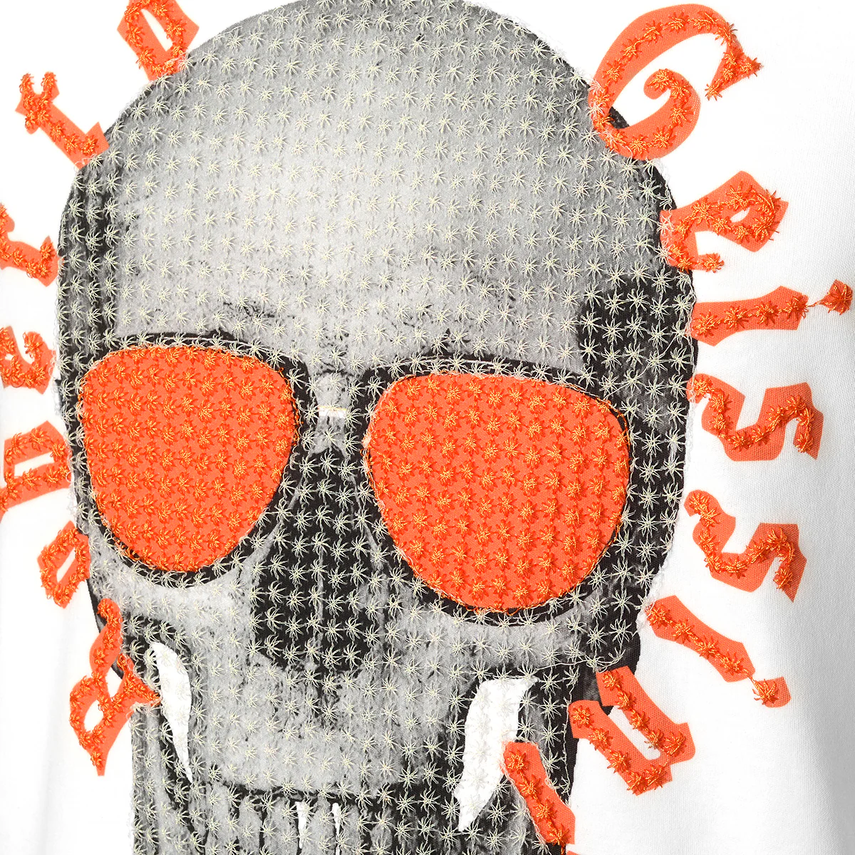 Stitched Skull T-Shirt Weiß Orange - Image 3