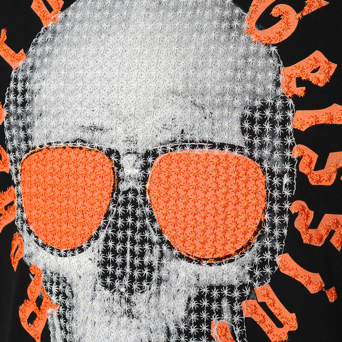Stitched Skull T-Shirt Schwarz Orange - Image 3